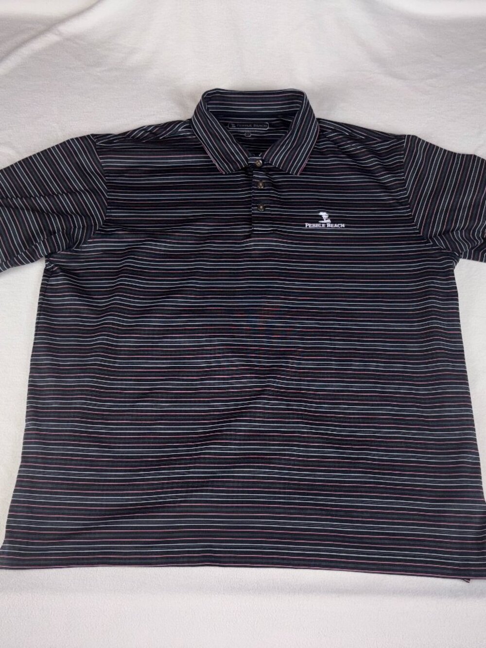 Pebble Beach Performance Golf Polo Mens XXL Black Gray Striped Poly Blend